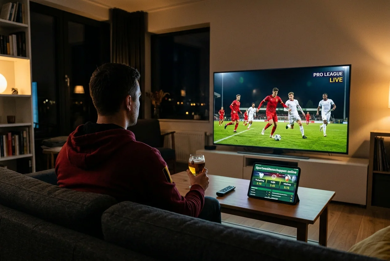 Online sportweddenschappen in België met Pro League-wedstrijd op het scherm