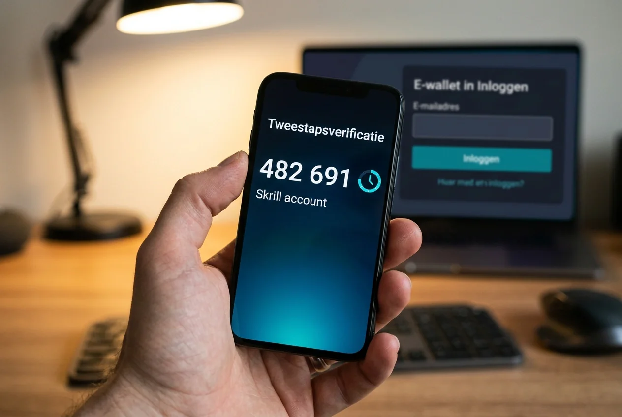 Tweestapsverificatie via authenticator-app op smartphone voor een Skrill-account